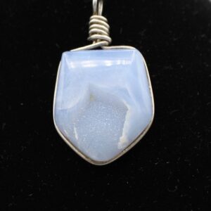 Blue Chalcedony Pendant with Druzy Quartz