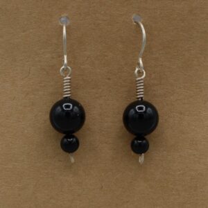 Black Onyx Double Bead Dangle Earring
